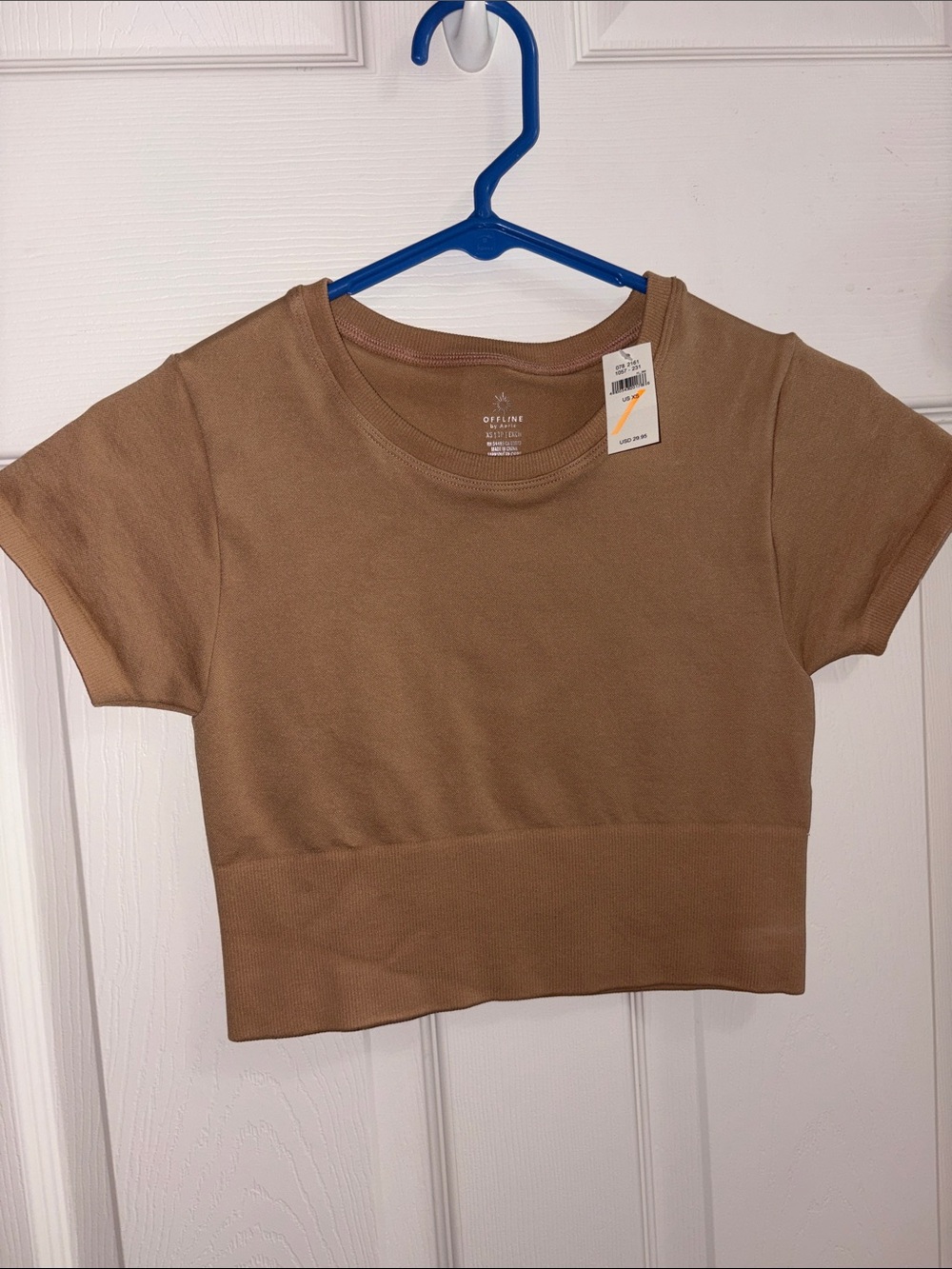 aerie Cropped Short Sleeve Top in Brown